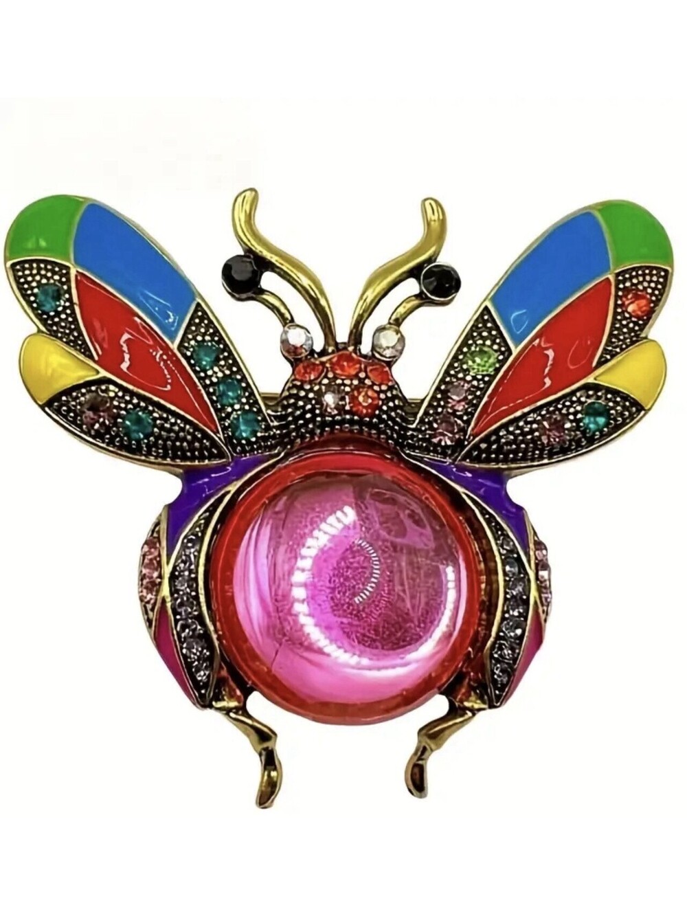 Stunning  Jelly Belly Bee Brooch Vintage Inspired Multi Colored Punk Resin Stone